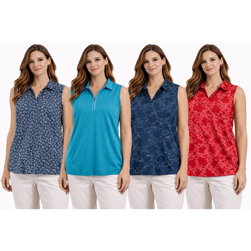 BUNDLE Pebble Beach Golf Sleeveless Polo Shirt Women's XL Floral Performance